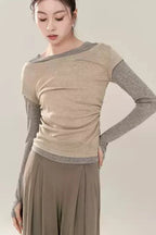False Two Piece Long Sleeves Activewear Blouse Top