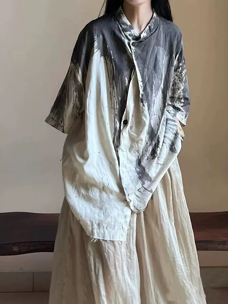 Plant-dyed Irregular Genderless Short-sleeved Shirt