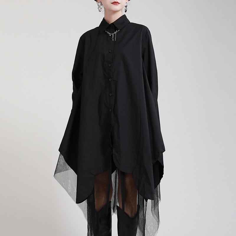 Loose Irregular Swing Patchwork Mesh Shirt Dress