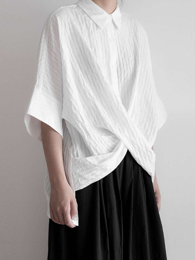 Striped Textured Loose Short-sleeved Shirt