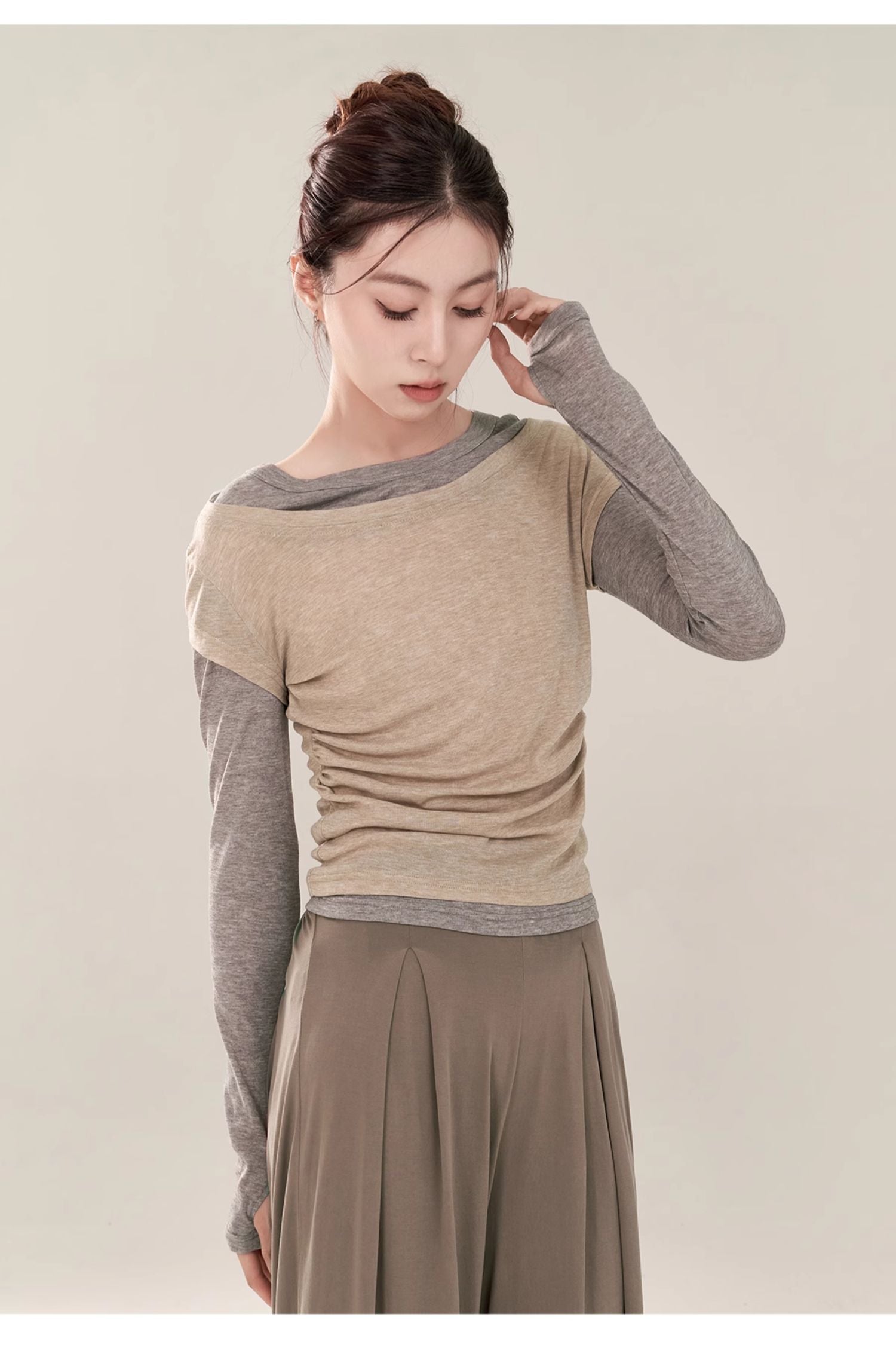 False Two Piece Long Sleeves Activewear Blouse Top