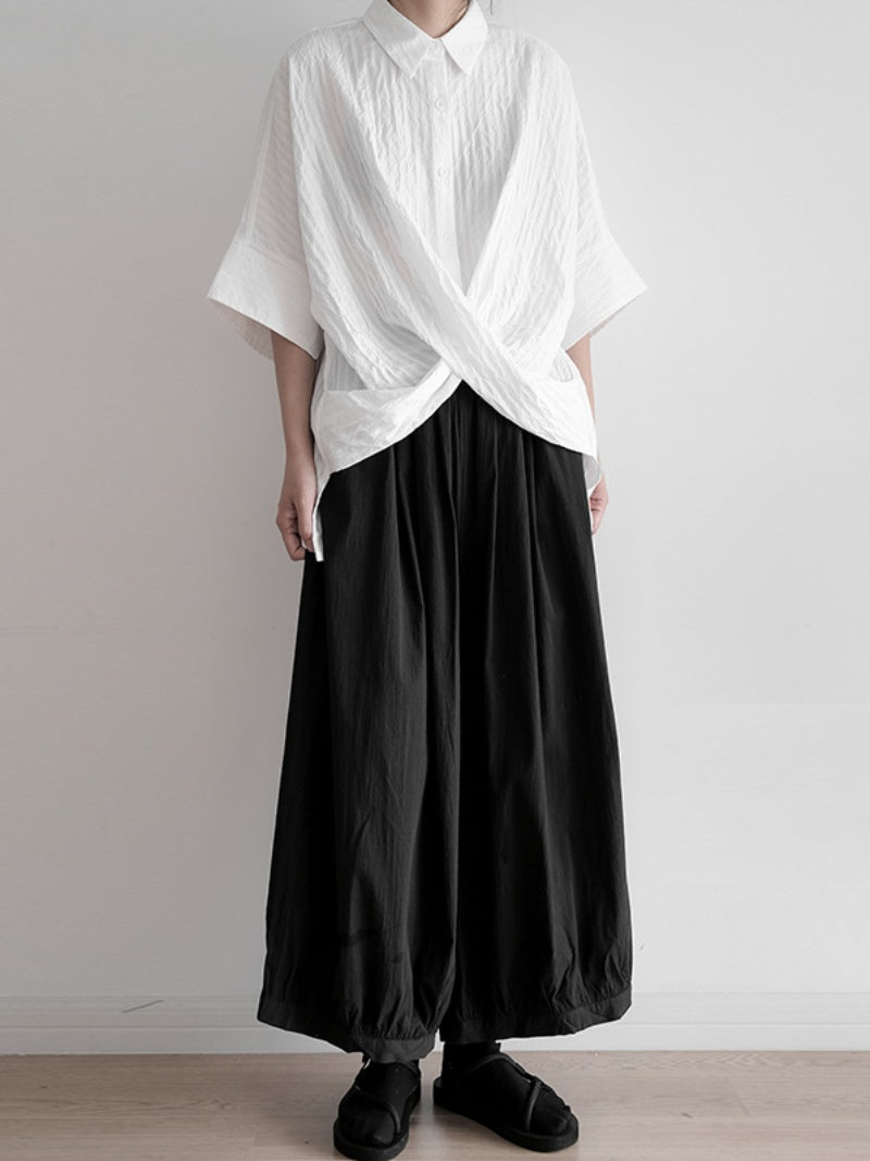 Striped Textured Loose Short-sleeved Shirt