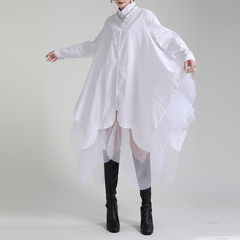 Loose Irregular Swing Patchwork Mesh Shirt Dress