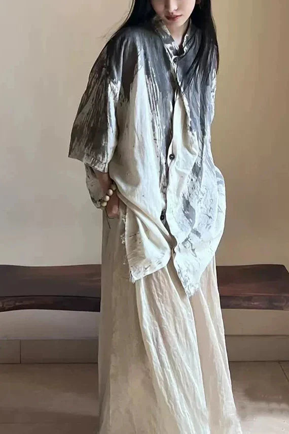 Plant-dyed Irregular Genderless Short-sleeved Shirt