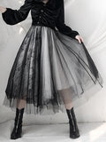 Black Lace Splicing Multi-layer Mesh A-line Tutu Skirt