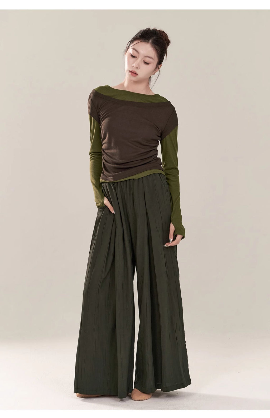 False Two Piece Long Sleeves Activewear Blouse Top