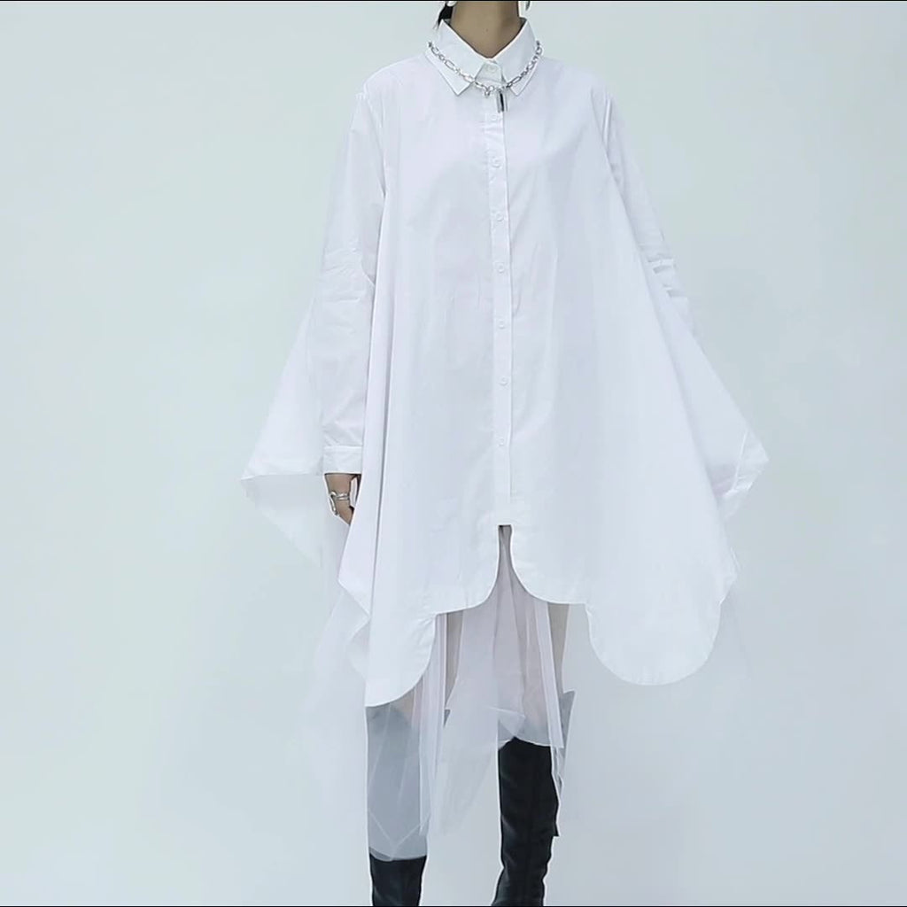 Loose Irregular Swing Patchwork Mesh Shirt Dress
