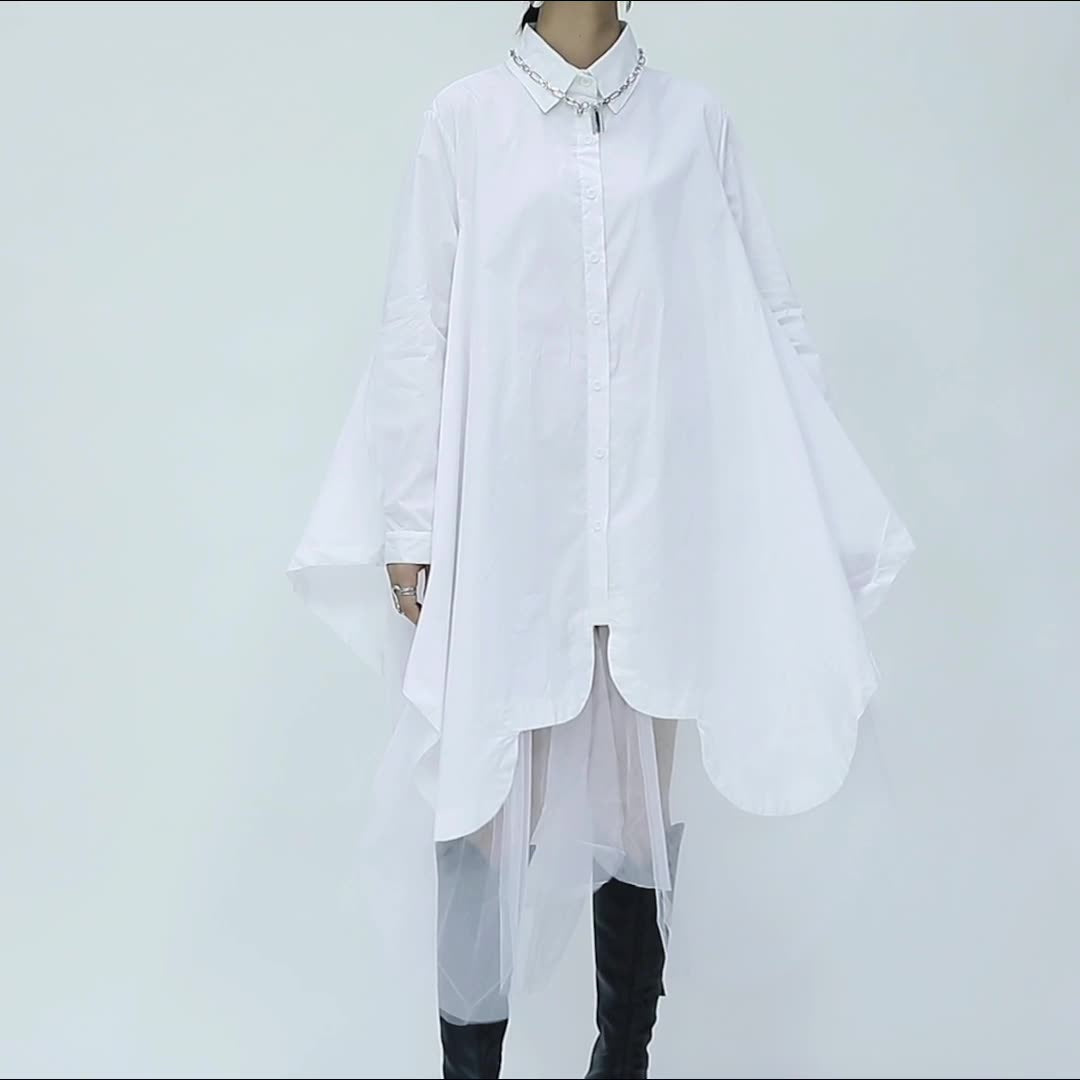 Loose Irregular Swing Patchwork Mesh Shirt Dress