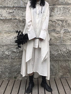 Black Cool Long-sleeved A-line Shirt & Black Skirt 2 Pieces Suit