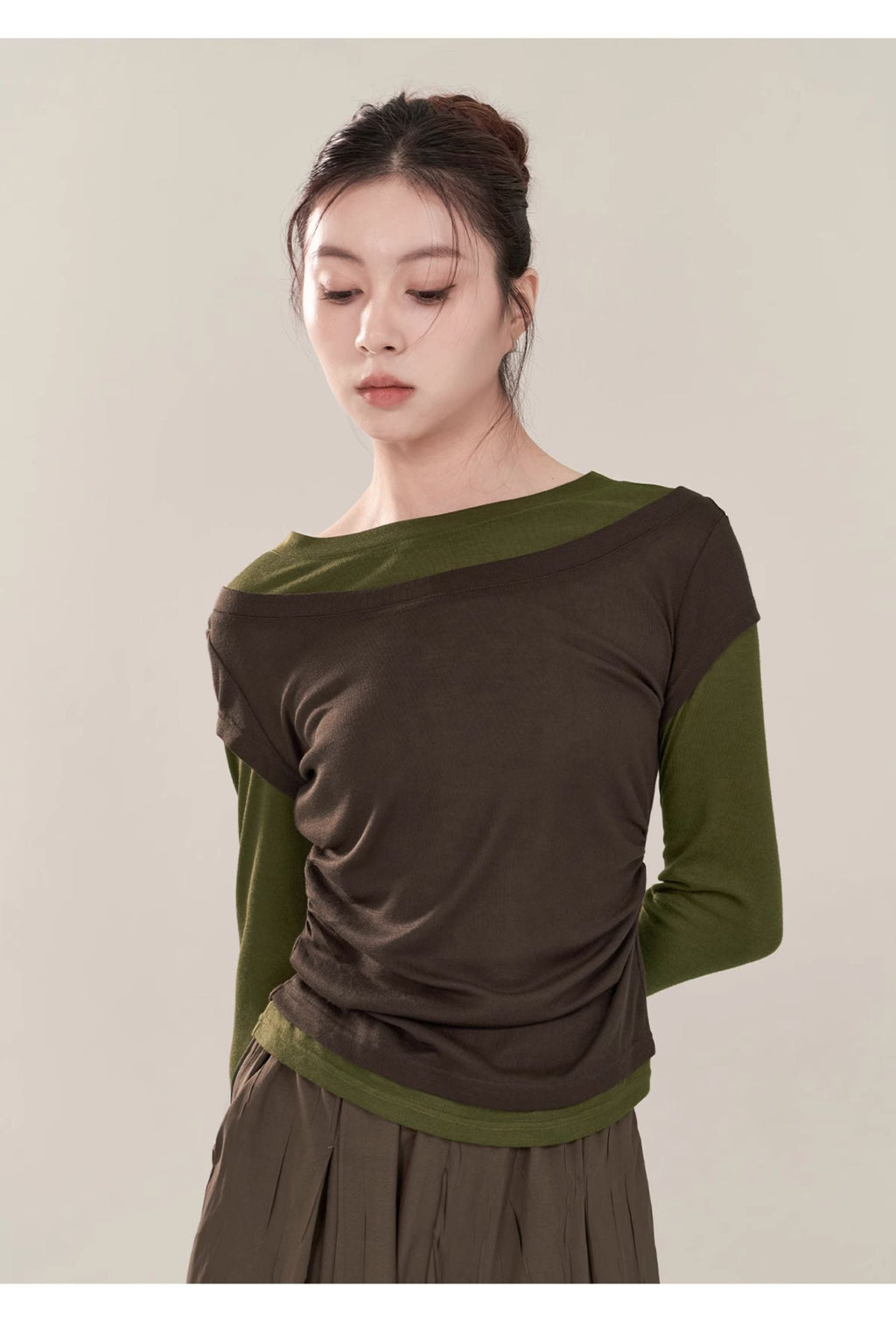 False Two Piece Long Sleeves Activewear Blouse Top