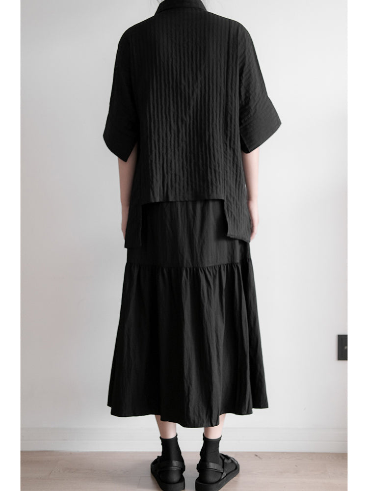 Striped Textured Loose Short-sleeved Shirt