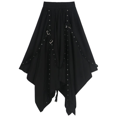 Rivet Yamamoto Black Cool Irregular Shirt & Skirt 2 Pieces Suit