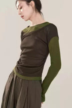 False Two Piece Long Sleeves Activewear Blouse Top