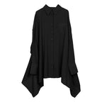 Black Cool Long-sleeved A-line Shirt & Black Skirt 2 Pieces Suit