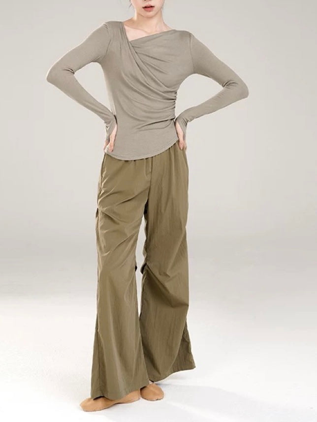 Pleated Straight Wide-leg Overalls