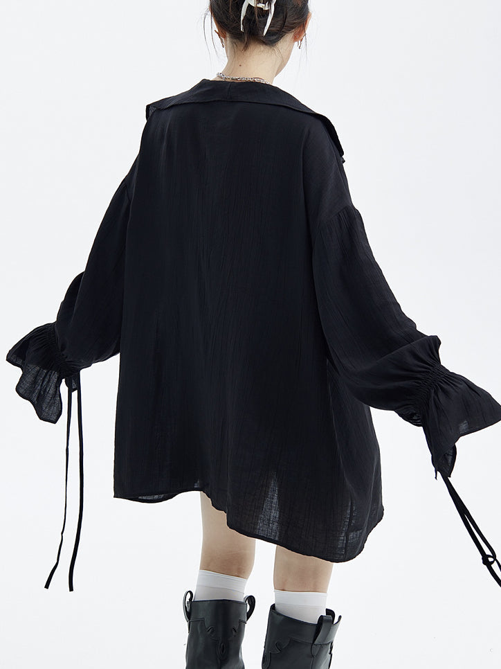 Large Ruffled V-neck Tie Light Shirt