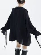 Large Ruffled V-neck Tie Light Shirt