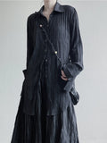 Irregular Pleated Lace-up V-neck Long Shirt