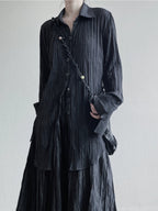Irregular Pleated Lace-up V-neck Long Shirt