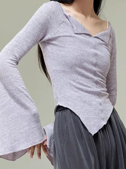 Irregular Slim-fit Bell Sleeves Activewear Shirt