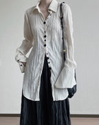 Irregular Pleated Lace-up V-neck Long Shirt