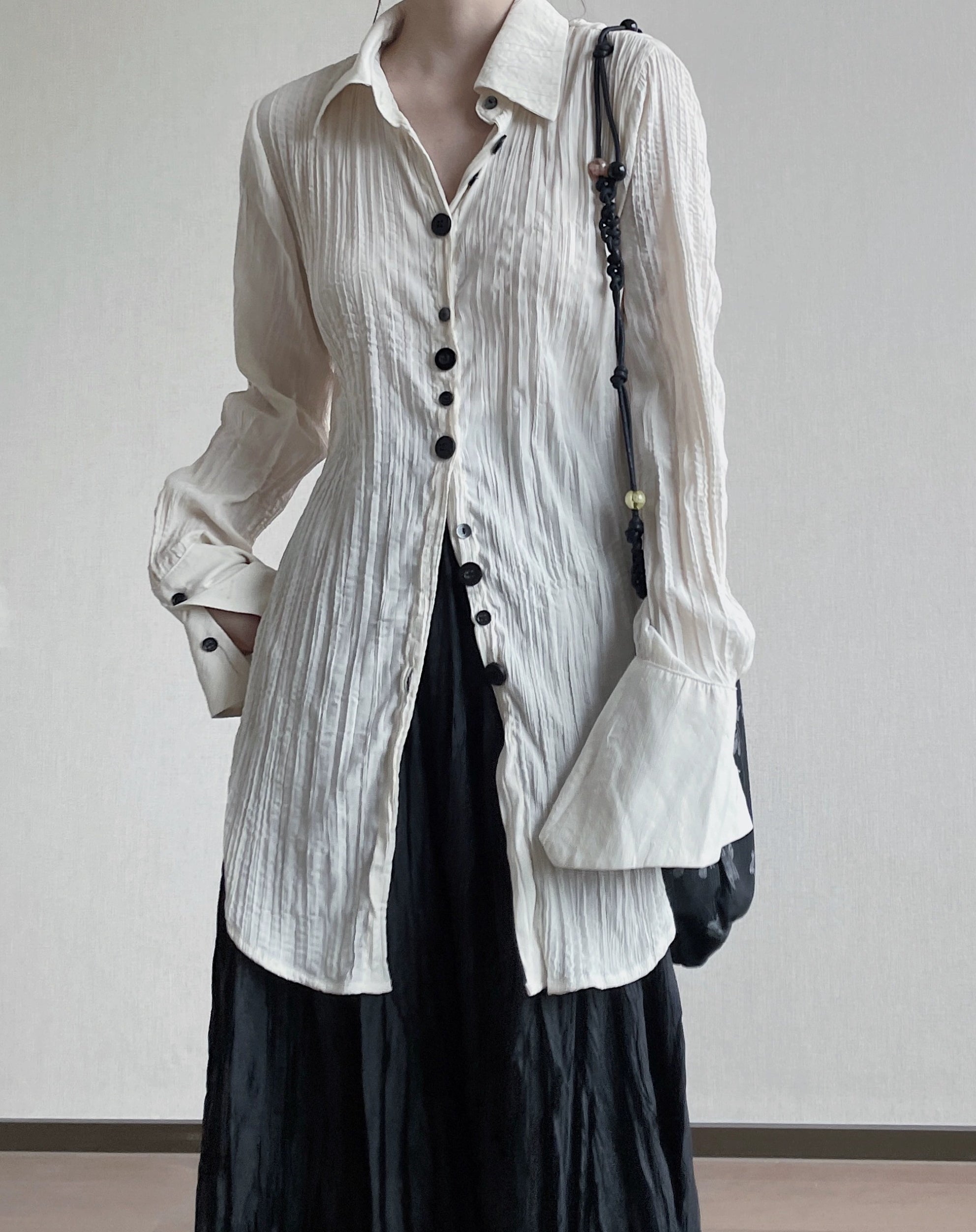 Irregular Pleated Lace-up V-neck Long Shirt