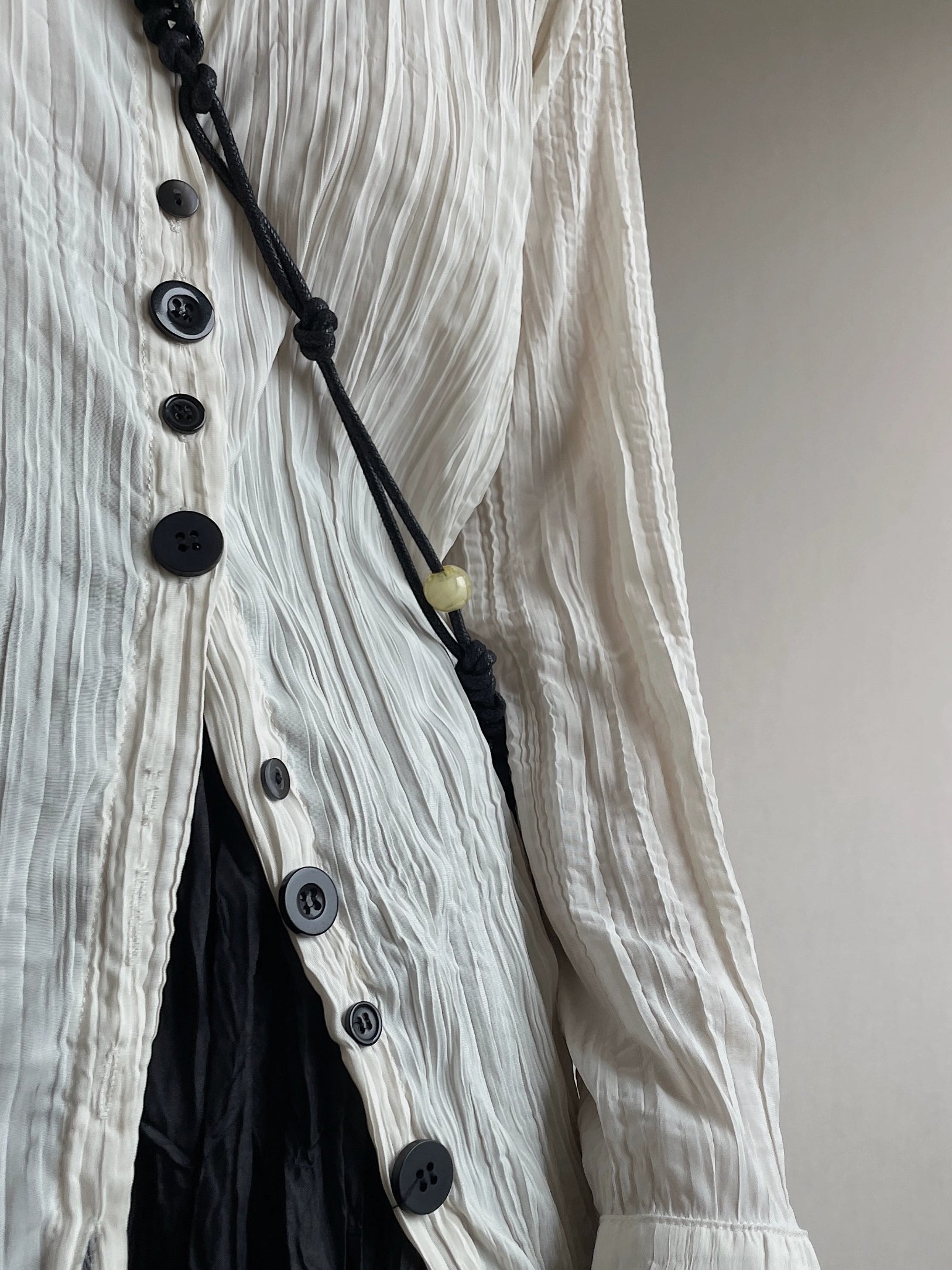 Irregular Pleated Lace-up V-neck Long Shirt