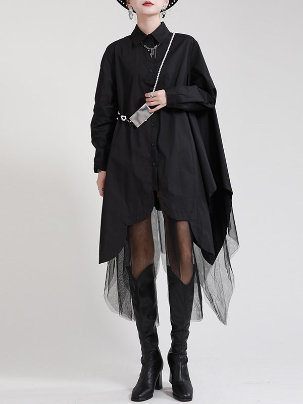 Loose Irregular Swing Patchwork Mesh Shirt Dress