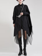Loose Irregular Swing Patchwork Mesh Shirt Dress
