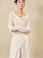 Emerald Beaded Collar Fitted Waist Long sleeves Active Top