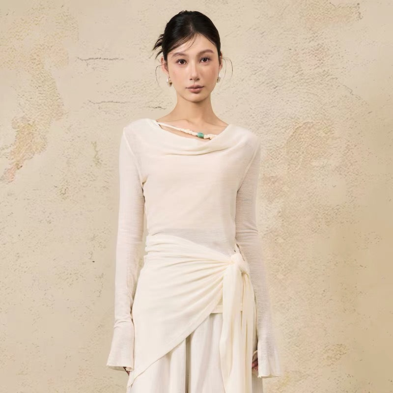 Emerald Beaded Collar Fitted Waist Long sleeves Active Top