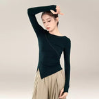 "Black long-sleeved classical dance attire for daily wear."