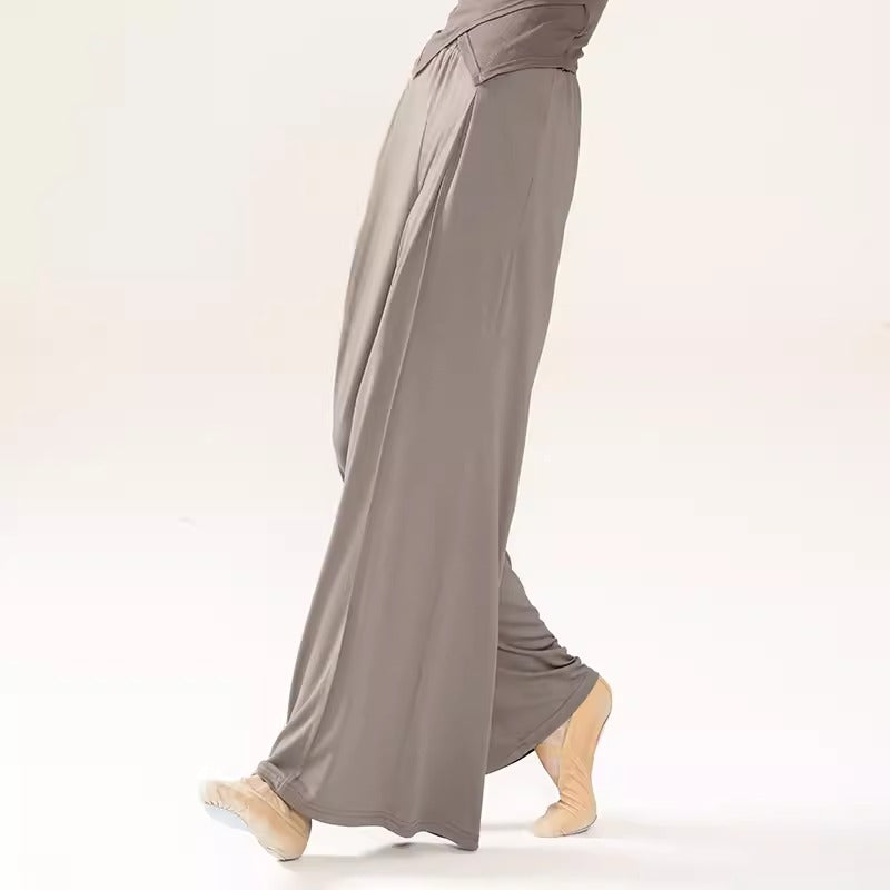 "Light gray loose-fitting trousers for classical dance daily wear."