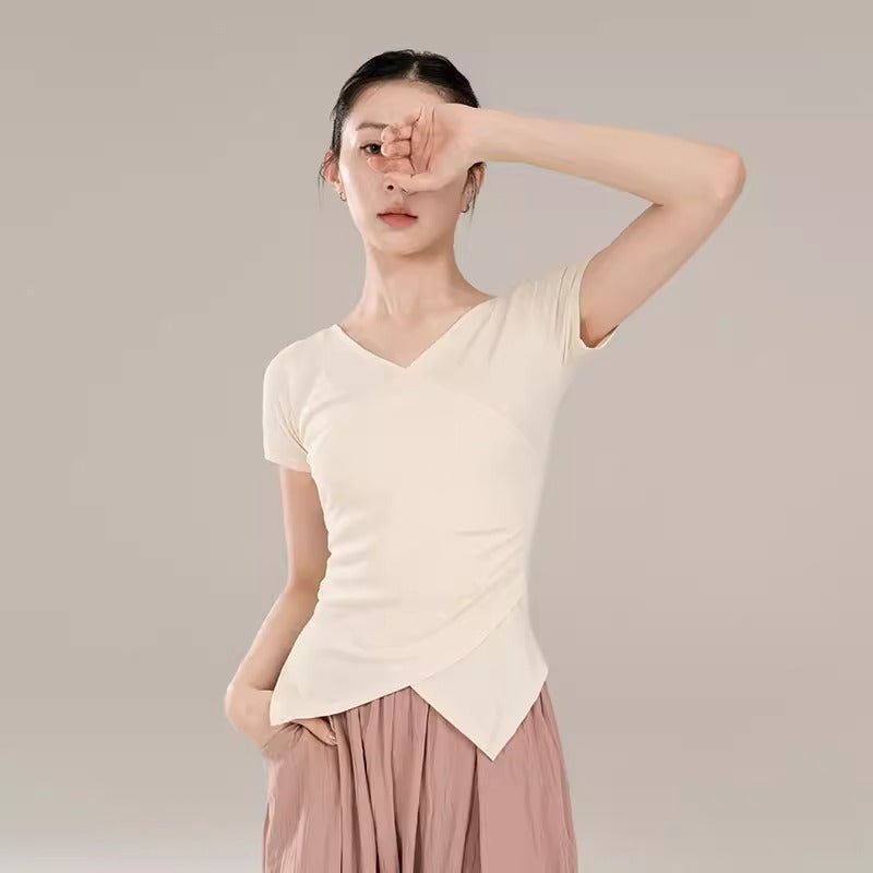 "White T-shirt classical dance costume for daily wear."