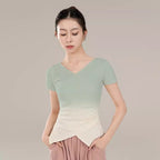 "Green gradient T-shirt for casual classical dance attire."