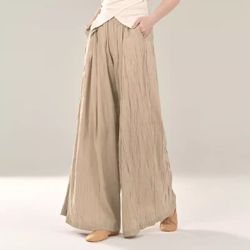 Apricot Classical Dance Costume with Long Pants for Daily Wear"
