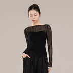 "Black mesh long-sleeved classical dance costume for daily wear."
