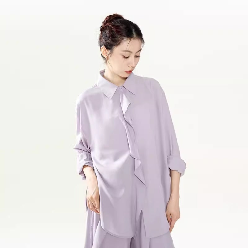 Daily outfit with a purple shirt and classical dance attire.