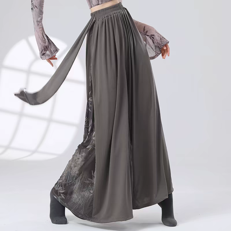 "Grey Long Sleeve Ink Wash Style Dance Costume"