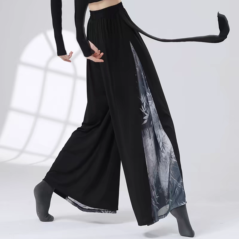 "Black Long Sleeve Ink Wash Style Dance Costume"