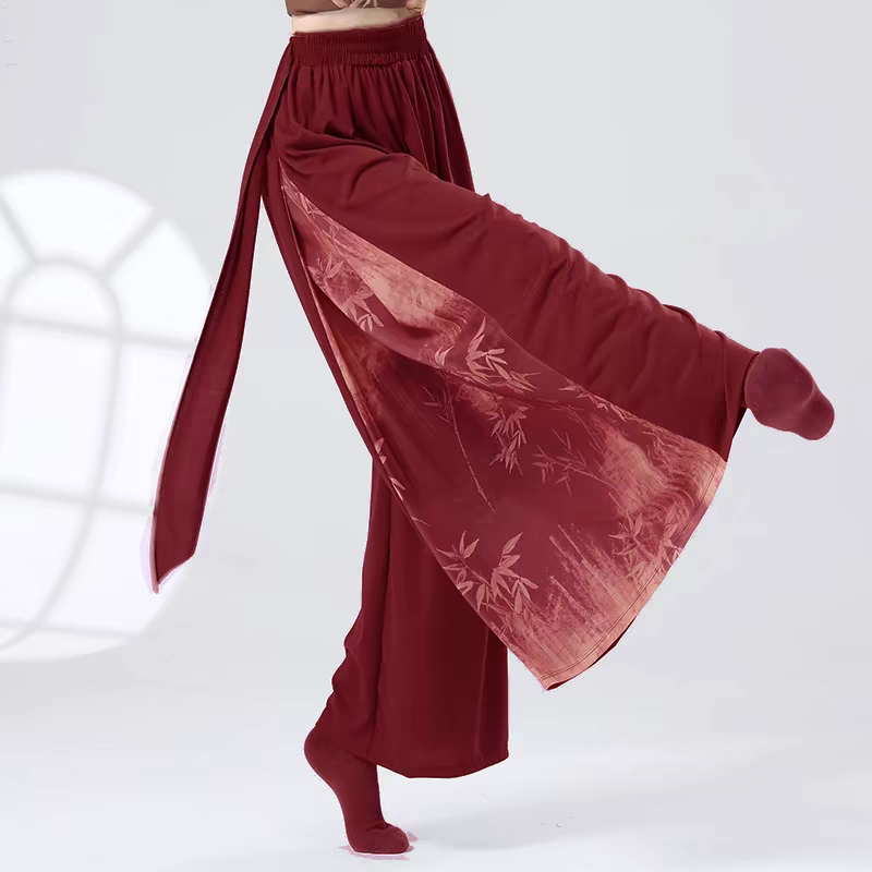 "Red Long Sleeve Ink Wash Style Dance Costume"