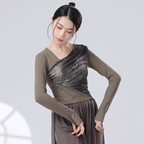 "Gray Long Sleeve Ink Wash Style Dance Costume"