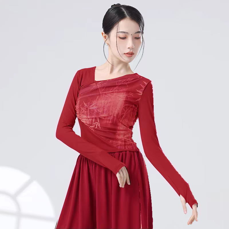 "Red Long Sleeve Ink Wash Style Dance Costume"