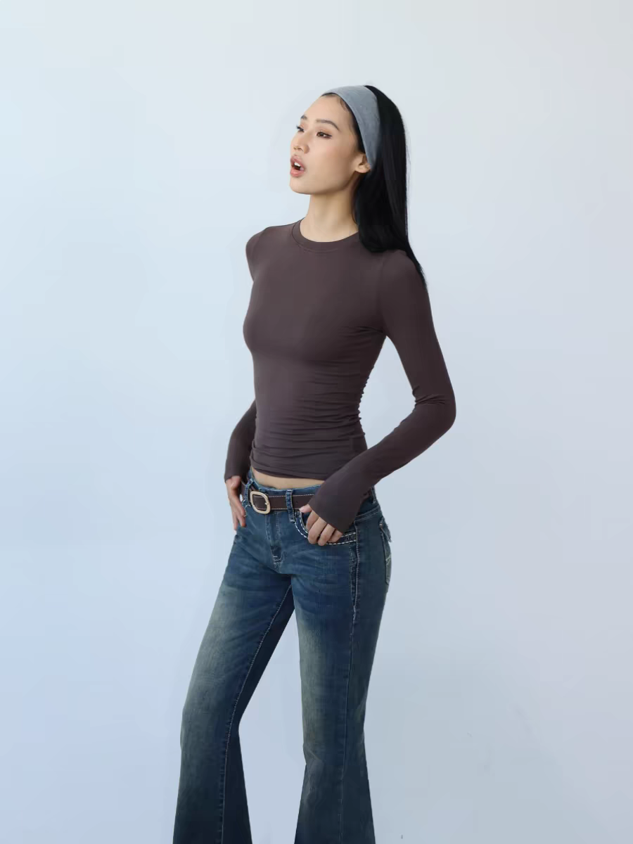 Round neck thin slim fit shirt