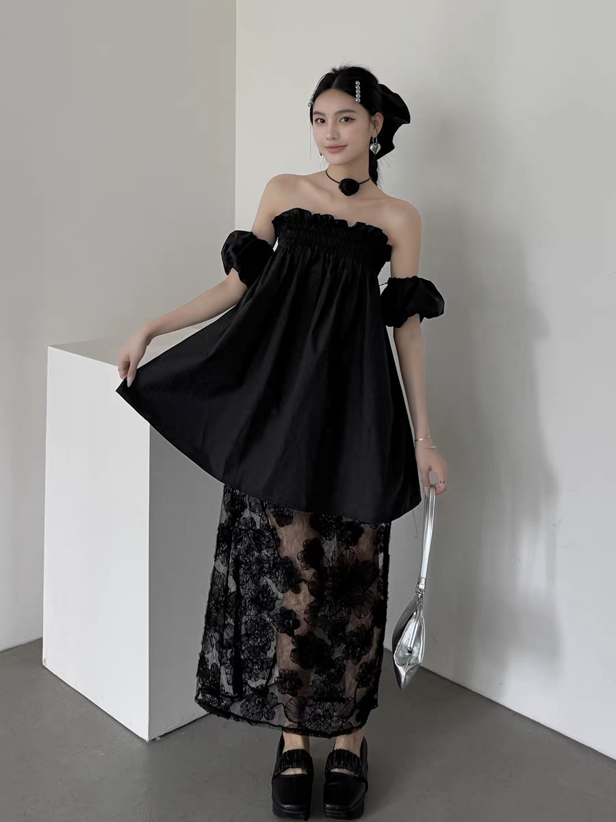 Elegant black mesh dress.