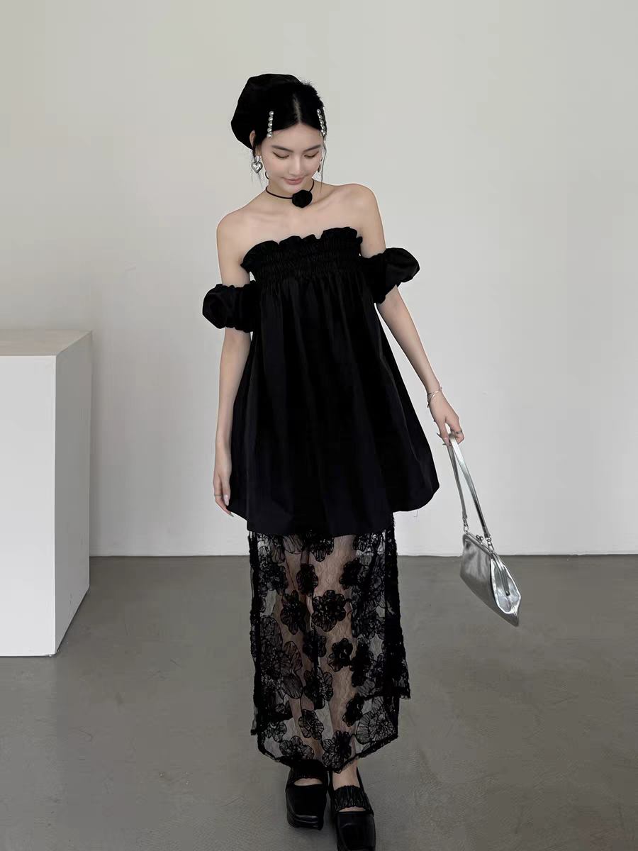 Elegant black mesh dress.