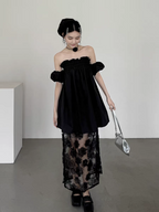 Elegant black mesh dress.