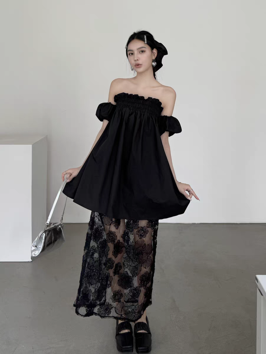 Elegant black mesh dress.