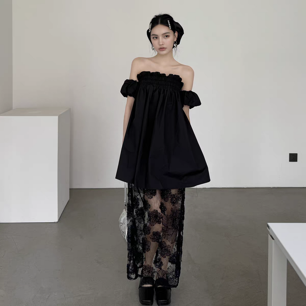 Elegant black mesh dress.