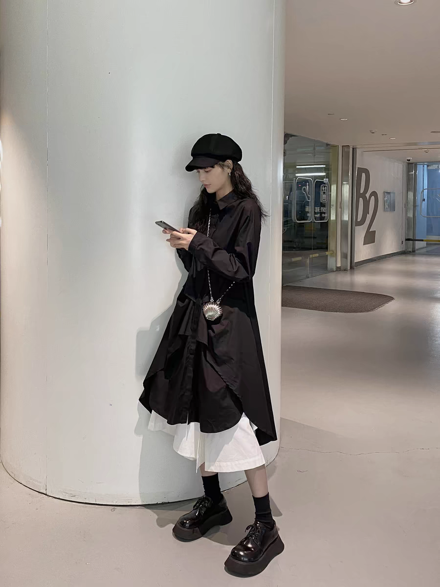 Cool Black Shirt White Skirt 2 Pieces Set